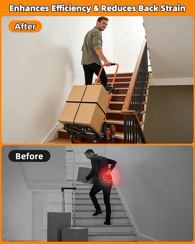 Folding Stair Climbing Dolly, 220Lbs Capacity, Portable Dolly Cart with 10 Wheels and Telescoping Handle, Lightweight Hand Truck Cart for Flat Ground & Stairs, School, Dormitory, Home, Office, Food