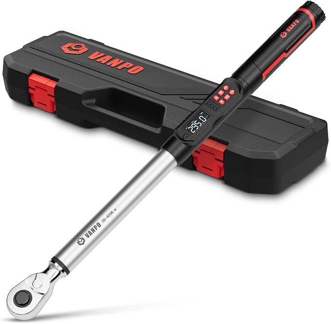 VANPO 1/2 Drive Digital Angle Torque Wrench 14.7-295 ft.lb, ±2% Accuracy | 20-400 Nm Electronic Torque Wrench, Buzzer LED Vibration Alarm, Perfect for Heavy Duty Truck, Bus & Diesel Repair