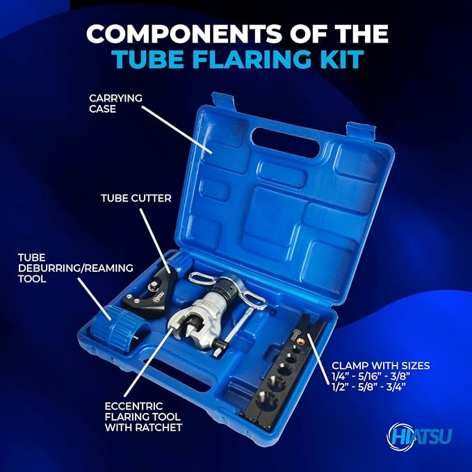 Hiatsu Professional Flaring Tool Kit - 45° Ratchet Copper Flaring Tool Set with Tubing Flare Tool Kit for HVAC Systems