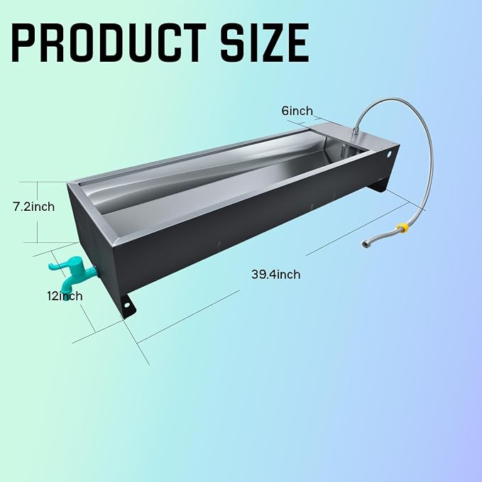 Automatic Livestock Water Trough Animal Stainless Steel Larger Automatic Waterer with Float Valve Kit for Goat Cattle Horse Hog Pigs Dog Water Dispenser Outdoor, 39.5"*11.8"*7.8",12 Gallons