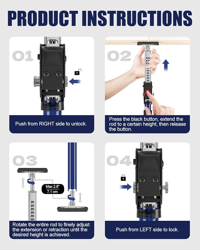 XINQIAO Cabinet Jacks for Installing Cabinets, Heavy Duty Third Hand Support System Adjusts from 27.6 in to 45.3 in, 4 PCS