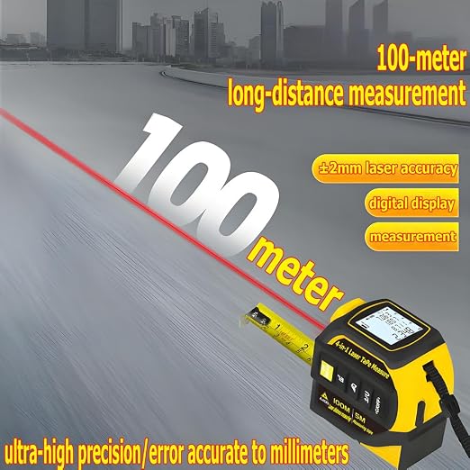 Tape Measure 4-in-1 Laser Digital Measuring Tape & 100m/328ft Laser Distance Meter & with 16ft/5m & Crosshair Markings & Dual-axis Electronic Level,Display On Backlit LCD Screen