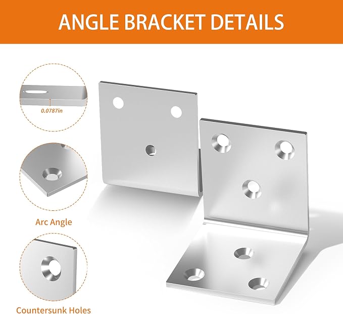 20Pcs Stainless Steel Angle Bracket, 2"x2"x2" Heavy Duty L Brackets for Wood, 50MM 2Inch Wide Corner Brackets Metal Corner Brace 90Degree L Shape Bracket for Wooden Frame Bed Furniture Bookshelf