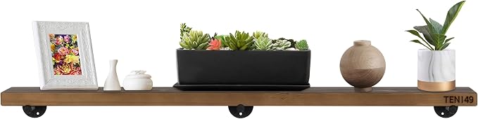 TEN49 Real Wood Rustic Floating Shelves Wall - 60 Wide Small Wooden Industrial Pipe Shelving 1.8 Thick - Farmhouse Pipe Wall Shelves Furniture Bathroom Decor Art Shelf - Dark Espresso Color - Set of 1