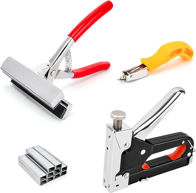 Heavy Duty Canvas Pliers and Staple Gun Kit, 4-in-1 Canvas Stretching Tools with Spring Return Handle, Staple Remover, 1000 Staples for Art Oil Painting Framing, DIY Upholstery, Picture Framing