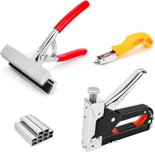 Heavy Duty Canvas Pliers and Staple Gun Kit, 4-in-1 Canvas Stretching Tools with Spring Return Handle, Staple Remover, 1000 Staples for Art Oil Painting Framing, DIY Upholstery, Picture Framing