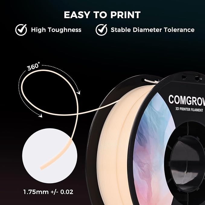 Comgrow 3D Printer Photosensitive Filament Single Color Light Change PLA 1kg (2.2 lbs) Spool 3D Printing Materials, Dimensional Accuracy +/- 0.03 mm, 1.75 mm, Light Change Purple