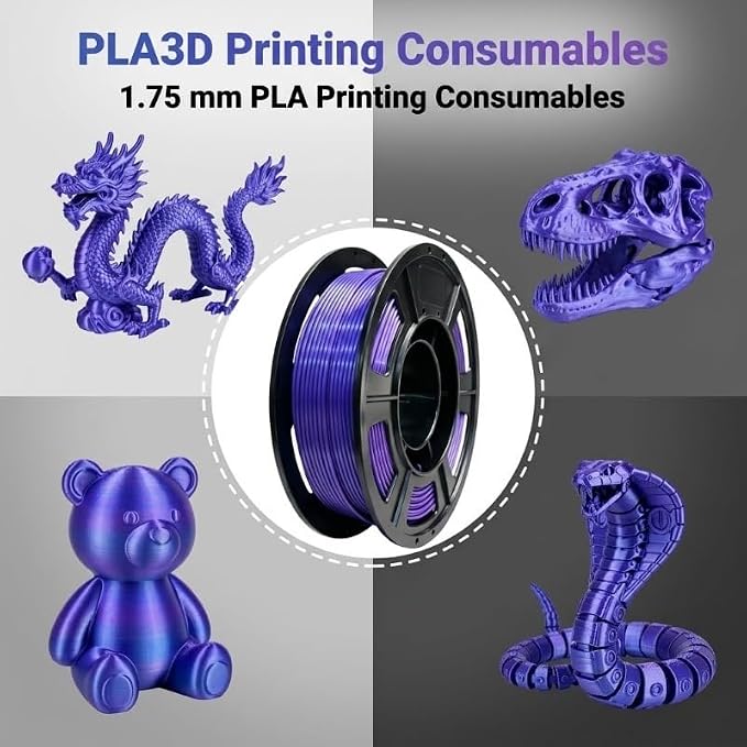 Silk PLA 3D Printing Filament 1.75mm Filajoy3D 3D Printing Filament 1KG, Dimensional Accuracy ±0.03mm, Compatible with Most FDM 3D Printers, Blue-Purple
