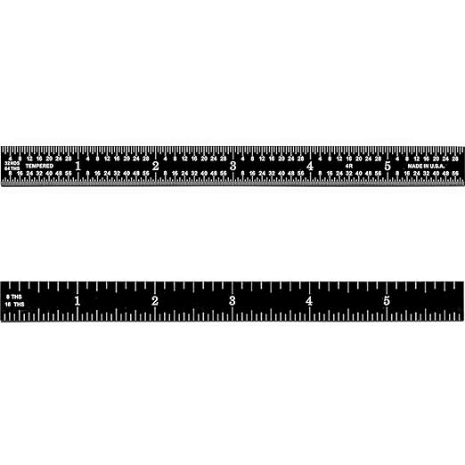 PEC Tools 12" Stainless Steel Flexible Metal Ruler with Black Chrome Finish, 4R Graduaction (1/8", 1/16", 1/32", 1/64"), High-Contrast Imperial Machinist Rule, Easy to Read, Made in USA