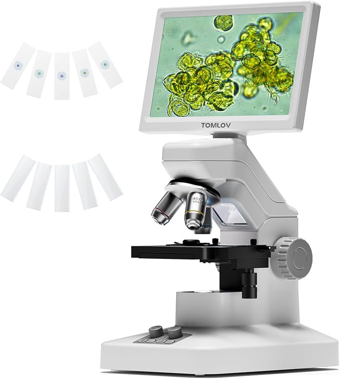 TOMLOV DM301 Max Microscope for Kids Students Adults with X-Y Stage, Digital Microscope Camera with 7" Screen, TV & PC Display, Wireless Biological Lab Scope for School Home Education with Slides