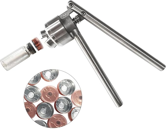 YaeTek 20mm Vial Manual Crimper Hand Sealing Machine + 10 x 10ml Vials & Stopper&Caps - Crimper Medical/Bottle Cap Crimping Tool/Antibiotics Bottle Capper Machine/Hand held Capping Machine