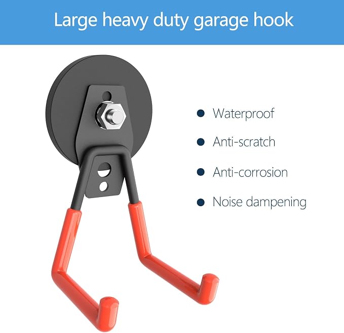 Super Strong Garage Magnetic Hooks Heavy Duty-8Pack,Powerful Magnetic Hook for Power Drill, Garden Tools, Hose, Straps, Steel Pegboard, Magnetic Garage Hooks, Workshop Magnetic Tool Holder