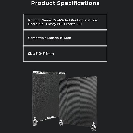 Creality K1 Max Dual-Sided PET + PEI Build Plate, 3D Printer Parts Printing Plate Glossy PET + Matte PEI Flexible Steel Platform for K1 Max, Ender 3 Max/Neo, Ender 3 S1 Plus