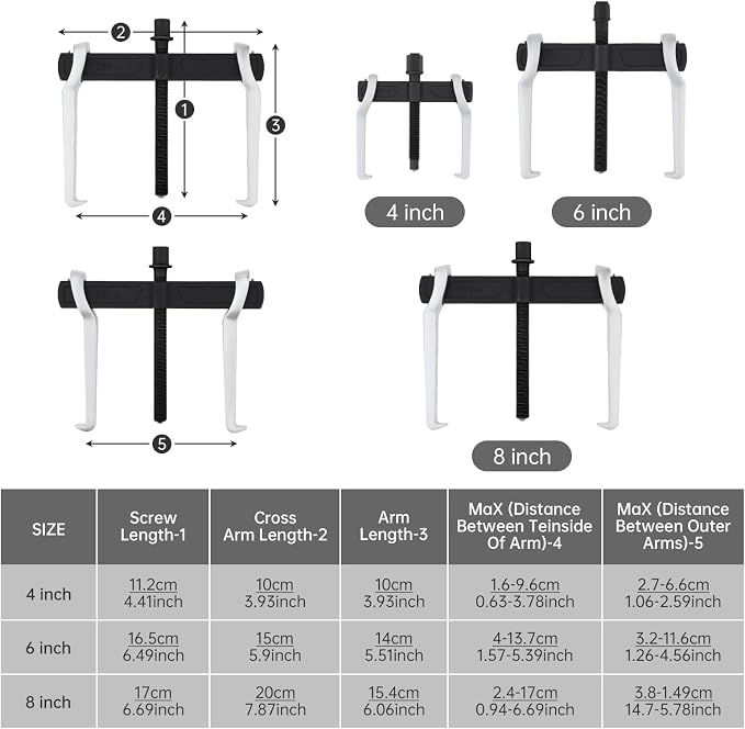 ChgImposs 3pcs 2 Jaw Gear Puller Set (4/6/8 Inch), Adjustable Heavy Duty CR-V Reversible Bearing Pullers Removal Tool for Pulleys Flywheels Bearings Gears, External Internal Pulling