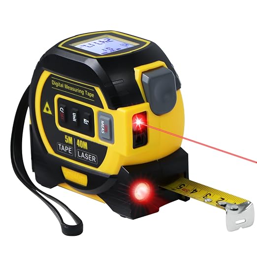 3 in 1 Digital Laser Tape Measure | Laser Level Crosshairs | 130ft/40m Laser Distance + 16ft/5m AutoLock Tape | Backlit LCD Display (Ft/Inch/M/mm & Fractions)