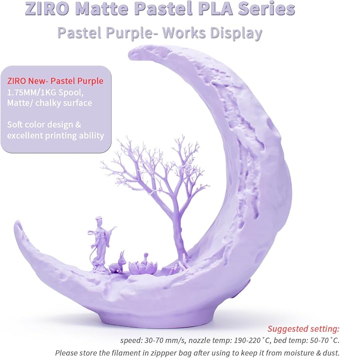 ZIRO 3D Printer Filament Bundle, Matte 1.75mm PLA Filament, Pastel Colors PLA Series 4 Pack, 3D Printing Material, Fit Most FDM Printers,1.75mm 2.2lbs x 4 Spool, Purple, Pink, Blue, Skin