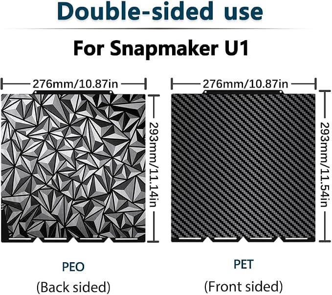 Diamond+Carbon U1 Build Plate for Snapmaker U1 3D Printer, 276x293mm Dual-Sided PEO PET Magnetic Spring Steel Bed U1 Plate, High-Temp Resistant Printing Surface for Snapmaker U1 3D Printer Accesseries