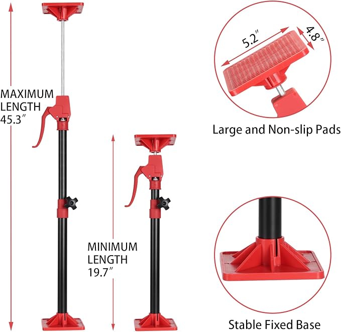 Cabinet Jack Support Pole, 19.7" to 45.3" Third Hand Tools Adjustable Support Pole, 3rd Hand Support System for Upper Cabinet Installation, Each 78 LB Capacity, 2 Pack
