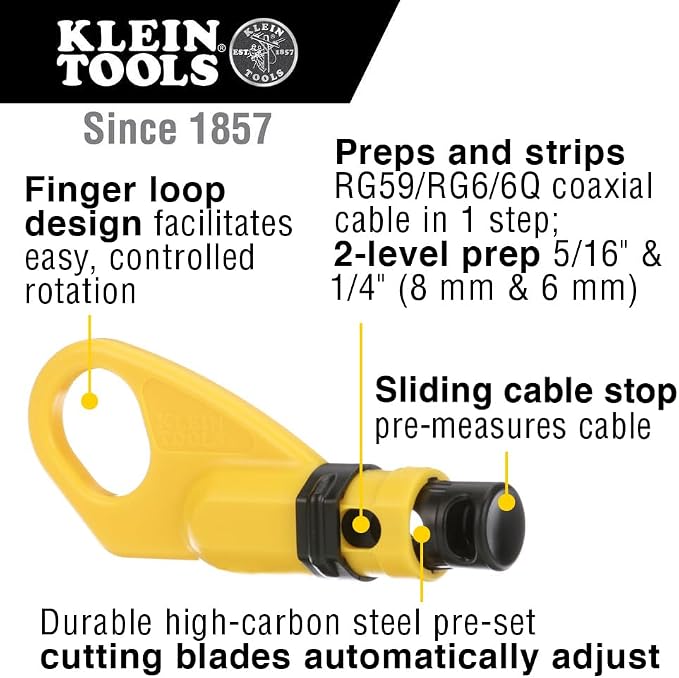 Klein Tools 80151 Coax Cable Compression Crimper and Stripper Set with 10-Pack of RG6/6Q F-Connectors for Fast and Reliable Installation, 3-Piece