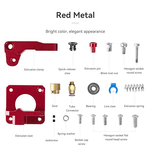 Creality 3D Printer Extruder Kit, Ajustable Extrusion Force, High Quality Metal Extruder Feeder Kit, for Ender-3/Ender-3 Pro/Ender-3S/Ender-3 V2/Ender-3 Max/CR-10/CR-10S (Red)
