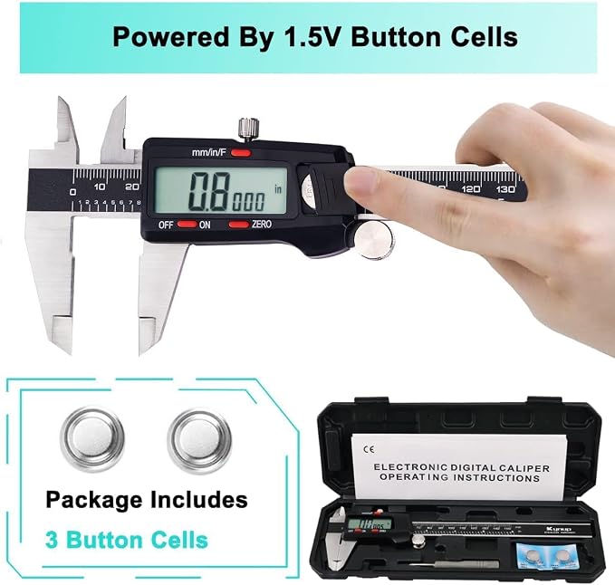 Kynup Digital Calipers, Caliper Measuring Tools IP54 Waterproof Protection Design, Stainless Steel Measuring Tools Easy Switch from Inch Metric Fraction, Large LCD Screen