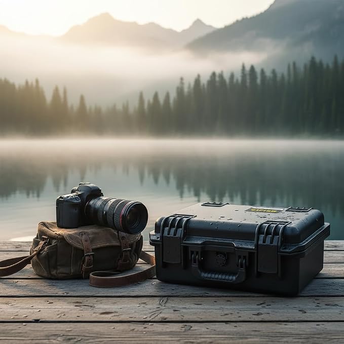 MEIJIA Premium Waterproof Hard Camera Case,Hard Case with customizable fit foam,Full Protection with Light&Convenient Design,Elegant Black (16.19"x12.69"x6.62")