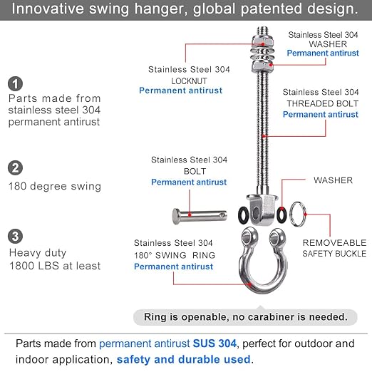 BeneLabel 2Pcs Wood Beam & I-Beam Hanger, Removable and Easy to Connect, Stainless Steel Heavy Duty Swing Hooks, Yoga Hammock Chair Sandbag, Swing Sets Hardware, 7" x M2/5"