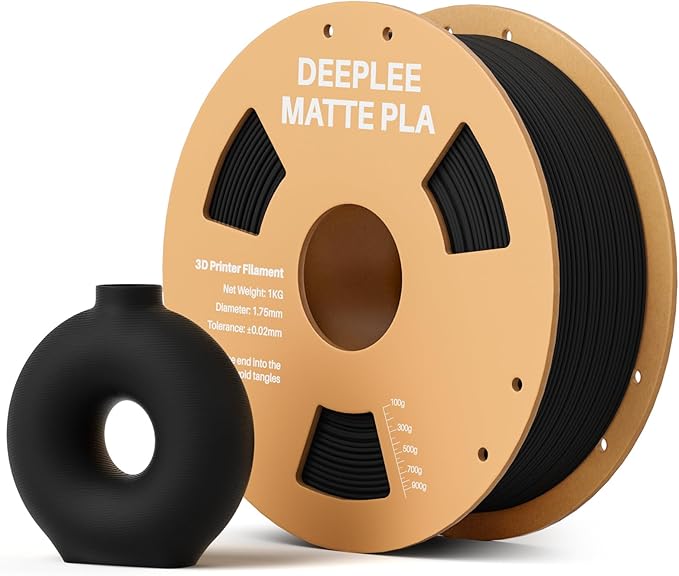Matte PLA Filament 1.75mm, 3D Printer Filament Dimensional Accuracy +/- 0.02mm, No Clogging, Higher Toughness, Cardboard Spool 3D Filament, 1kg Black
