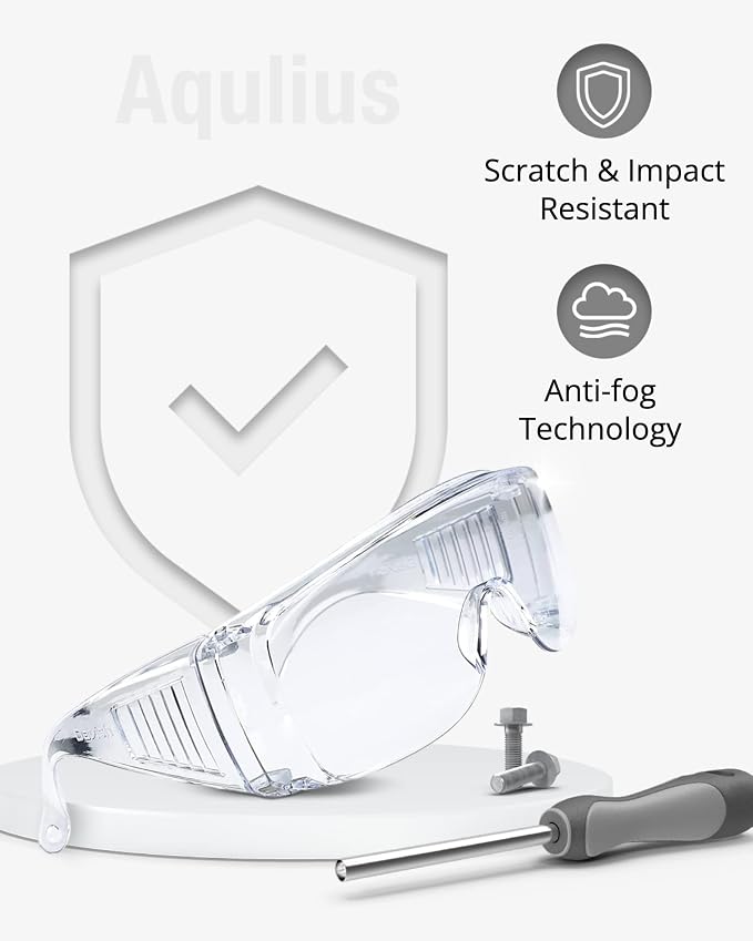 Aqulius Safety Glasses Over Eyeglasses - Anti-Fog Scratch-Resistant Safety Goggles - Side Shields Protective Glasses Fit Over Eyeglasses - Industrial Work Goggles Top Coverage - Pack of 48, Unisex