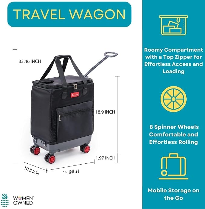 Handy Sandy All-Purpose Roller Bag – Foldable Top-Opening Tote on Wheels with Zipper Closure, 8 Spinner Wheels, Lightweight & Durable – Travel, Groceries, Laundry, Work, Everyday Hauling - Patent- Red