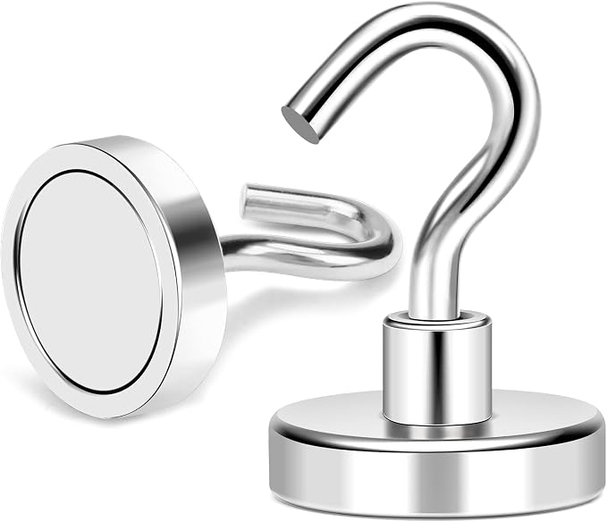 MIKEDE Magnetic Hooks 85Lbs+ Heavy Duty Magnet Hook for Cruise Cabins | Super Neodymium Hanging Hooks Strong Magnets with Hook for Fridge Magnetic Hanger for Grill Toolbox Storage 4 Pack