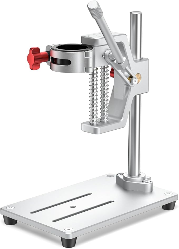 Drill Press Rotary Tool Workstation Stand with Wrench, Mini Portable Press & Tool Holder -1.5 Inch Depth & 360° Rotation - Ideal for Drilling Perpendicular and Angled Holes, DIY Crafts
