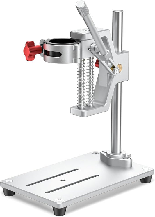 Drill Press Rotary Tool Workstation Stand with Wrench, Mini Portable Press & Tool Holder -1.5 Inch Depth & 360° Rotation - Ideal for Drilling Perpendicular and Angled Holes, DIY Crafts
