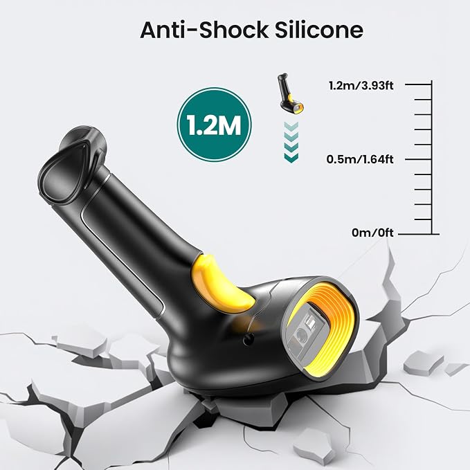 Bluetooth Barcode Scanner Wireless: Inventory 2D 1D QR Code Scanners with Stand for Computer POS,Handheld CMOS Image Bar Code Reader for Warehouse Library Supermarket-Yellow