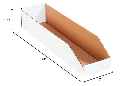 Box USA BBINMT624 Open Top Bin Boxes, 6 x 24 x 4 1/2, Oyster White (Pack of 50)