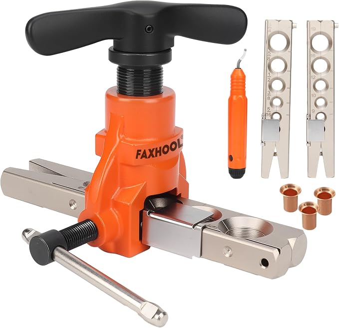 Flare Tool, HVAC Pipe Expander Tool, 45° Eccentric Type Flare Tool | Brake Line Flaring Tool Kit, With clamps and limit stops for 1/4"–3/4" and 6–19mm, For HVAC repair and installation.