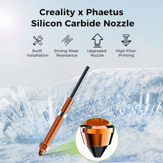 Creality K1C Silicon Carbide Nozzle, Upgraded Extruder x Phaetus Nozzle, K1 Accessories 3D Printer Nozzle Kit, K1 SE Nozzle for Creality K2 SE/K1 Max/Ender 3 V3 Plus/3 V3 SE KE 3D Printers(0.4mm)