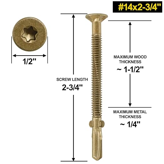 FMhotu #14 x 2-3/4" Trailer Deck Screws, Self-Tapping Sheet Wood Metal Screw, 181Pcs T25 Star Bits Reamer Tek Screws for Trailers, for Attaching Wood to Steel