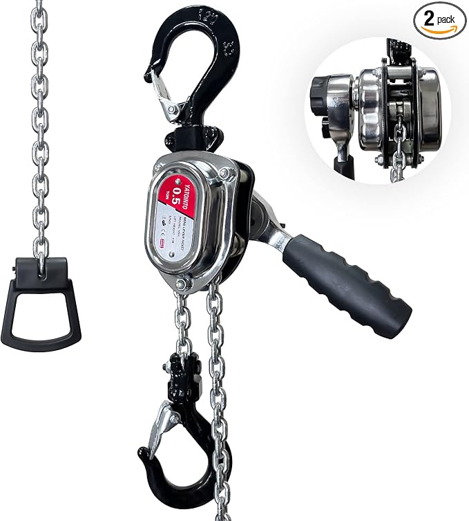 YATOINTO 1/2 Ton 1100lbs Chrome Mini Lever Block 3M 10Ft Come Along Manual Chain Hoist Steel G80 Puller Hoist with Hook for Building