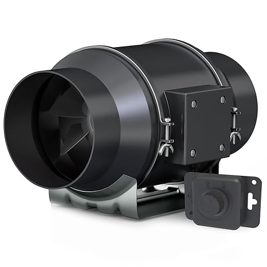 Toolazy 6 Inch Inline Duct Fan 405 CFM, Vent Booster Exhaust Fan with 0-100% Variable Speed Controller, EC Motor 31 dBA Quiet Ventilation Fan for Grow Tent, HVAC, Basement, Bathroom, Crawl Space