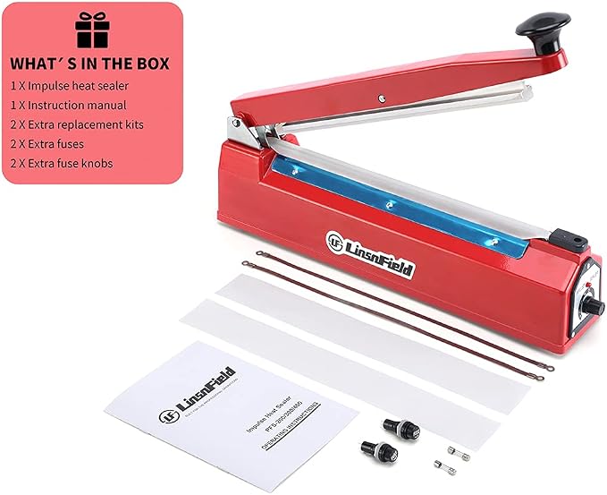 Sealer Pro, Patented 8-inch Impulse Heat Sealer, 2-mm Sealing Width Super Heavy Duty Bag Sealing Machine with Extra 2 Replacements, 1Fuse Included, Red