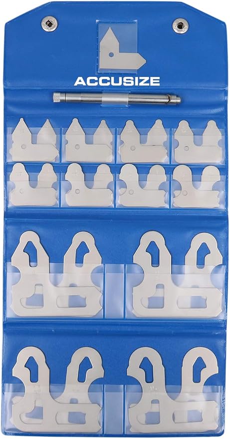 Accusize Industrial Tools 25 Pc Radius Gage Set, Fractional, 1/64-1/2'' Gages with Holder, 3602-5021 | 25 Pc Set, 1/64-1/2" Range, Satin Chrome Finish, Rustproof Steel, with Holder, EG02-5021