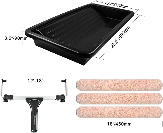 ROLLINGDOG 5PC 18 Inch Paint Roller Kit -18 Paint Tray, Wide Paint Roller 18 Inch Kit, Microfiber Roller Sleeves(Pack of 3)