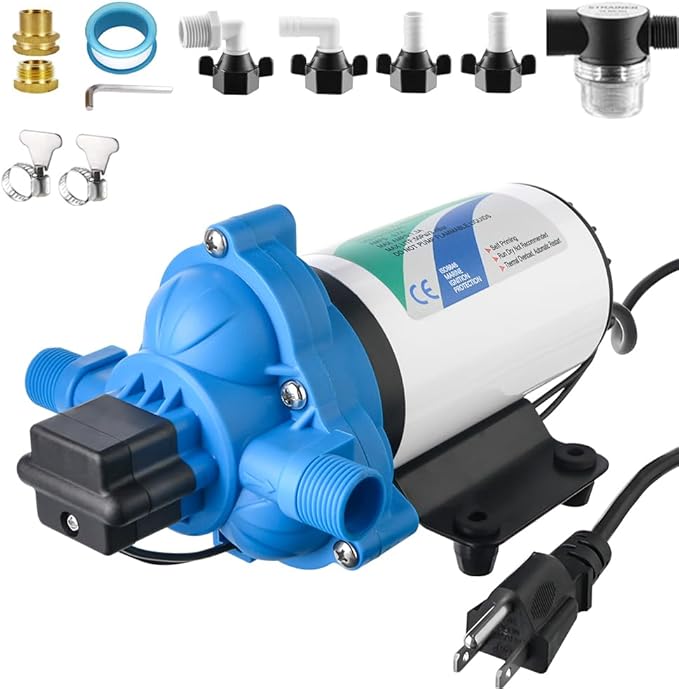 110V AC Electric High Voltage Diaphragm Pump, 4.0GPM, 45PSI, In line Water Transfer Pump, Camping Water System, Garden Hose and Pump Demand Water Pressure Boosting Pump