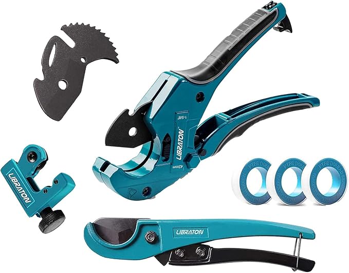 Libraton PVC Cutter 1-5/8"，PVC Pipe Cutter, Pex Cutter 1-1/4", Mini Tube Cutter 1/8" to 7/8", with Replacement Blade, PTFE Sealing Tapes