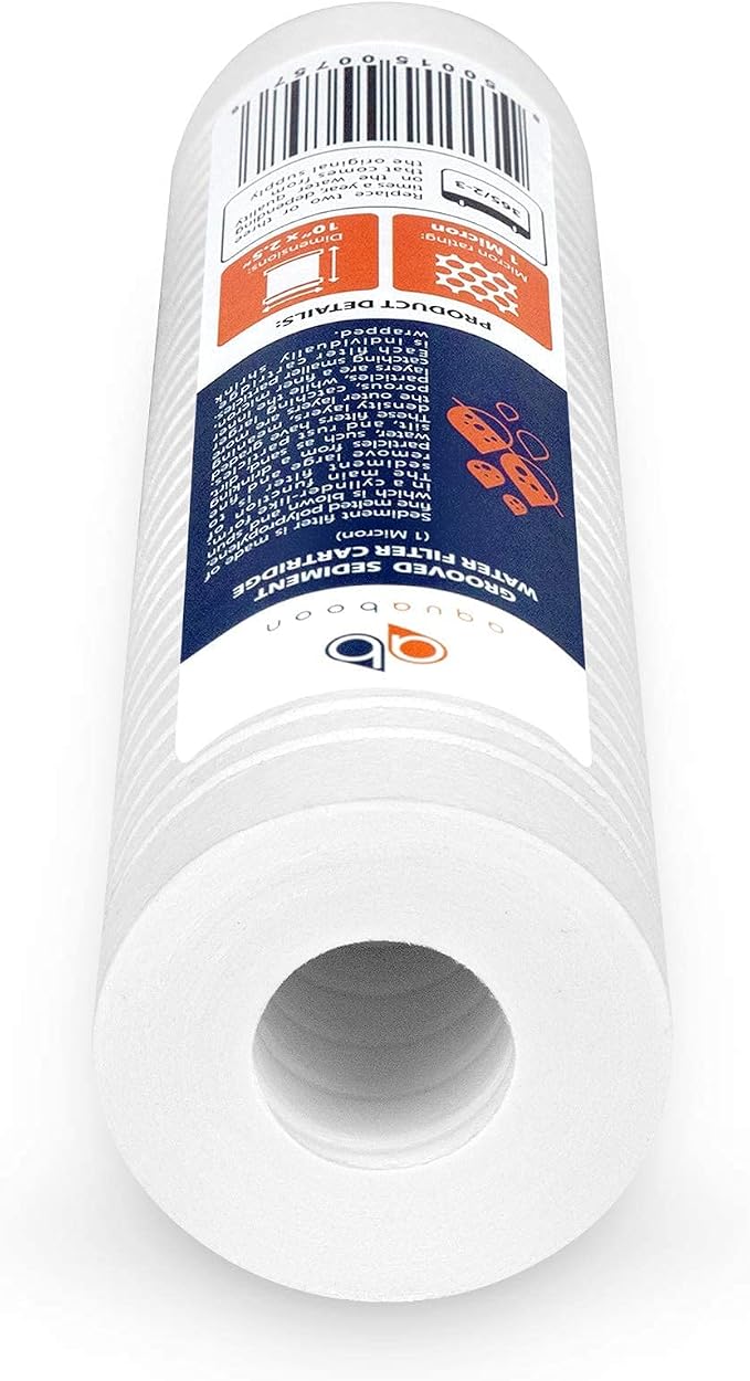 Aquaboon Whole House 1 Micron 10 x 2.5 PP Grooved Sediment Water Filter Cartridge Replacement Compatible with AP110, WHKF-GD05, CFS110, P5, 50-Pack