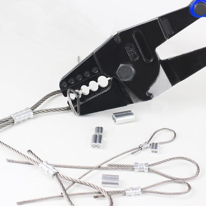 24 Inch Hand Crimping Cutting Tool, Wire Rope Crimping Tool, Hand Swager Crimper Cutter for 1/16" 3/32" 1/8" 5/32" 3/16" Wires, Hand Swager Tool with 50pc Aluminum Stop Sleeves Oval Sleeves