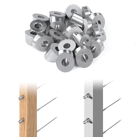 Muzata 20 Pack 1/4" ID Cable Railing Angle Washer 25 30 35 Degrees T316 Stainless Steel Angle Beveled Washer for 1/8" 5/32" 3/16" Cable Railing Hardware Kit CR25
