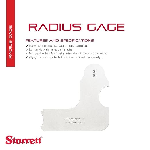 Starrett Individual Radius Gage for Both Convex and Concave Radii - Ideal for Carpenters and Constructions - Stainless Steel, 3/8" Radius Gage, Inch Reading - 167-3/8
