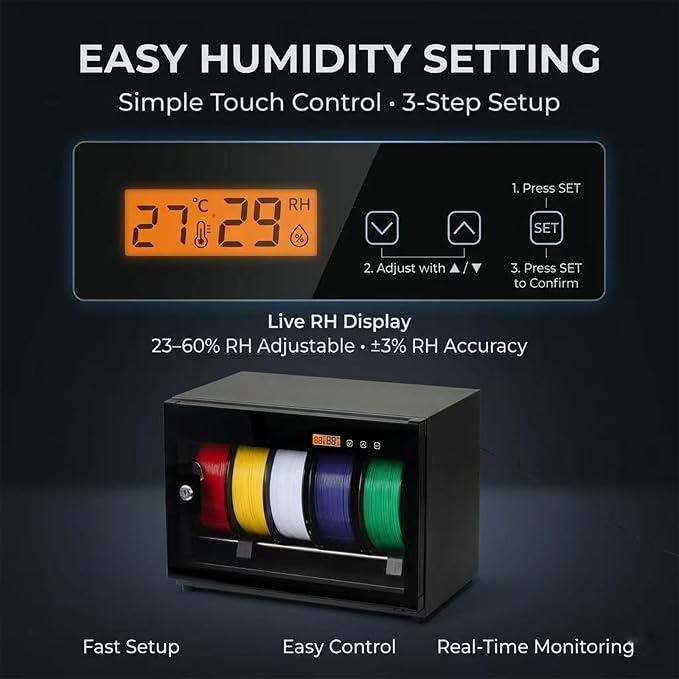 3D Printer Filament Storage Box, 6-Spool Airtight Dry Cabinet with Auto Humidity Control (23%–60% RH), Tempered Glass Door, No Desiccant Needed, for PLA PETG ABS TPU